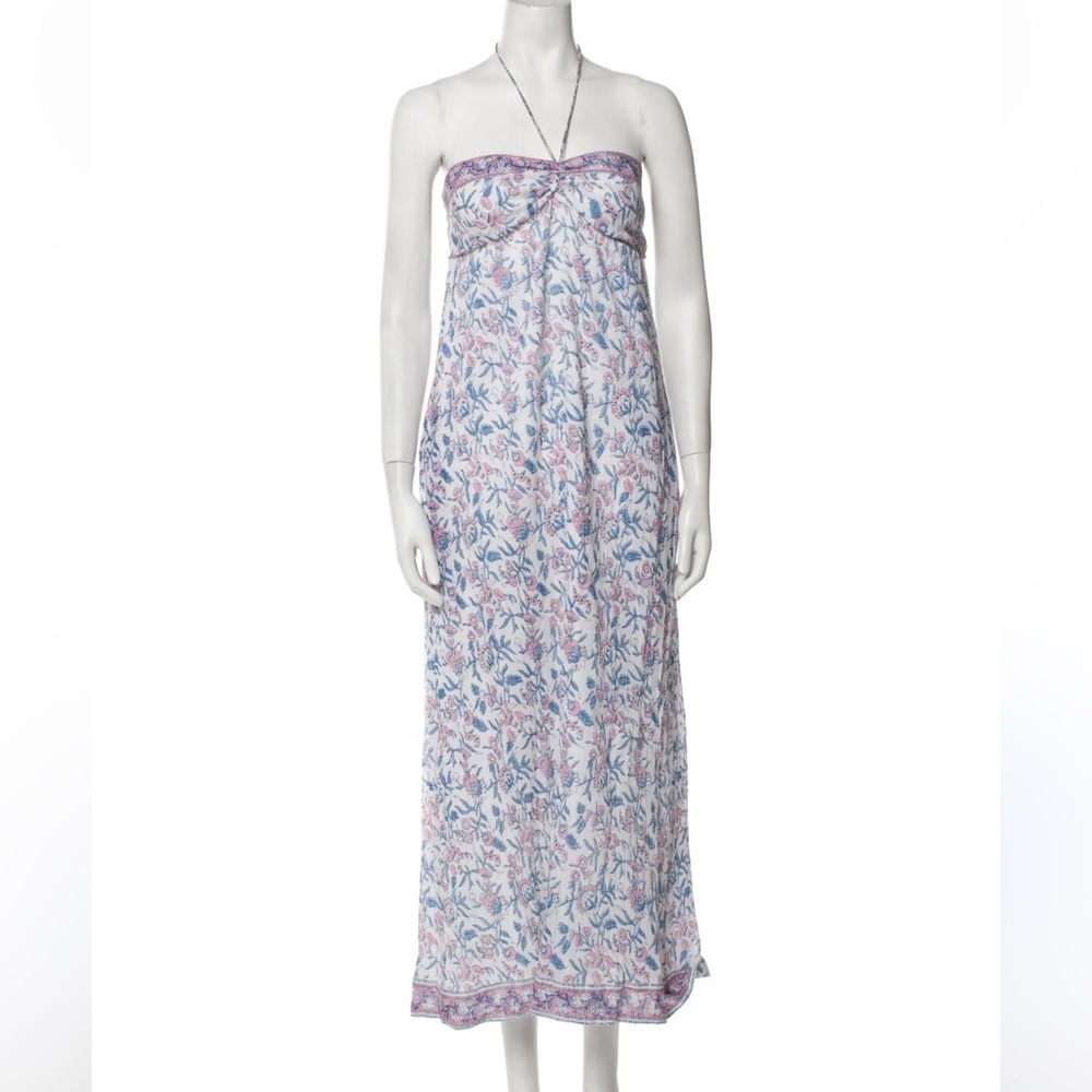 Saylor topanga halter cotton maxi dress with pockets L white lotus print - Picture 6 of 11